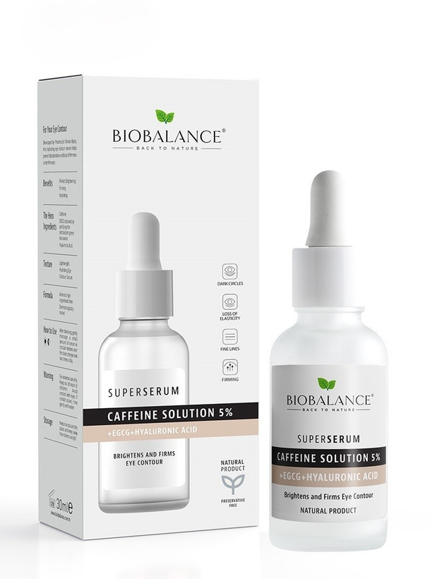 سرم کافئین دورچشم (ضد تیرگی+آبرسان) CAFFEINE SOLUTION 5% بیوبالانس BIOBALANCE